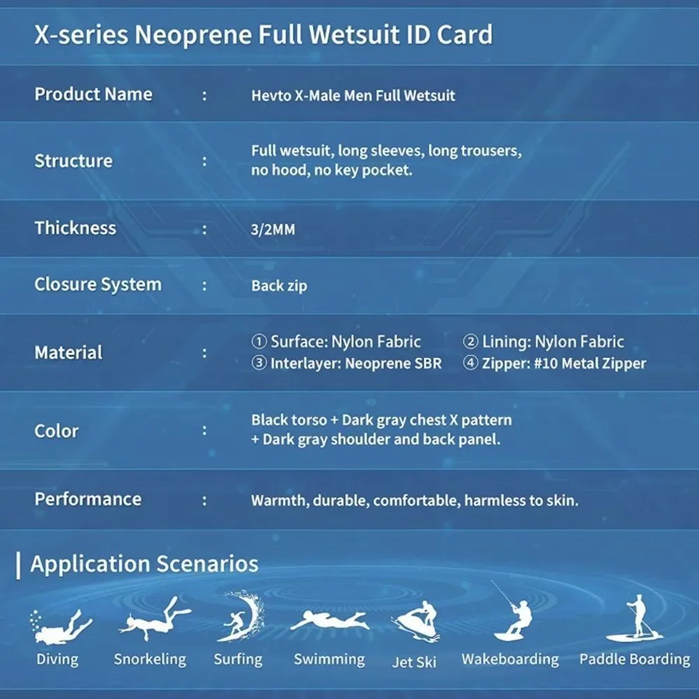 Hevto Wetsuits 3mm Neoprene Full Scuba Diving Suits Surfing Swimming Long Sleeve